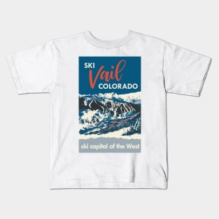 Blue Vail Colorado Vintage Ski Poster Kids T-Shirt